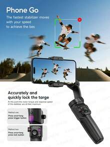 AXNEN M05 三轴手持云台，具备 AI 人脸追踪和可调节补光灯功能 - 可伸缩自拍杆，无线遥控，适用于 Vlog/直播/摄影工作室，兼容智能手机 - 黑色 - 查看 13