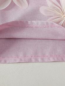 女童时尚休闲可爱套装，碎花泡泡袖简约上衣+荷叶边百褶裙 - 淡紫色 - 查看 5