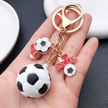 1pc Fashion Sports Soccer Charm Keychain, Enamel Football Lobster Clasp Keychain Bag Charms Purse Charm - Multicolor - View 3