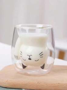 Adorabile tazza da caffè in vetro a forma di gatto, tazza per latte a doppia parete per colazione, caffè, succo, ideale come regalo di compleanno e per le feste, lavare a mano, stampa animale, bicchiere ovale riutilizzabile in vetro per uso familiare - Multicolore - Visualizzare 6