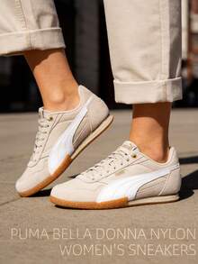 Puma Zapatillas de mujer de corte bajo con cordones, BELLA DONNA NYLON, zapatos deportivos ligeros y cómodos, para uso casual y diario, 403554 - Gris grava-Blanco Puma-Dorado - Ver 1