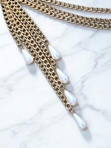 1 cadena corporal sexy de fiesta dorada exagerada, cadena de cintura con borlas de perlas sintéticas multicapa para mujer, regalo para novia/hermana, ideal para cumpleaños, vacaciones y fiestas. - Dorado - Ver 11