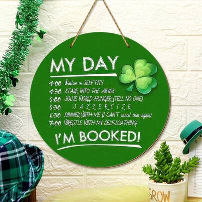 1pc, St. Patrick's Day Round Wooden Sign, St. Patrick's Day Sign, Shamrock Sign, Funny Decoration, Holiday Gift, Porch Sign, Outdoor Sign Bedroom Decoration, Living Room Decoration