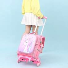 Mochila con ruedas para niños, mochila escolar desmontable de gran capacidad con 2 ruedas, mochila escolar para niños con ruedas para libros y papelería. - Rosa - Ver 2