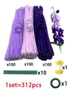Bộ dụng cụ thủ công 312 chi tiết gồm thân hoa mềm màu tím, chất tẩy rửa dạng ống, bộ làm hoa DIY - Ba màu tím chuyển sắc bao gồm thân hoa, nhị hoa và ruy băng, thích hợp cho các dự án thủ công DIY, thiết kế hoa và các dự án sáng tạo. - Màu tím - Xem 9