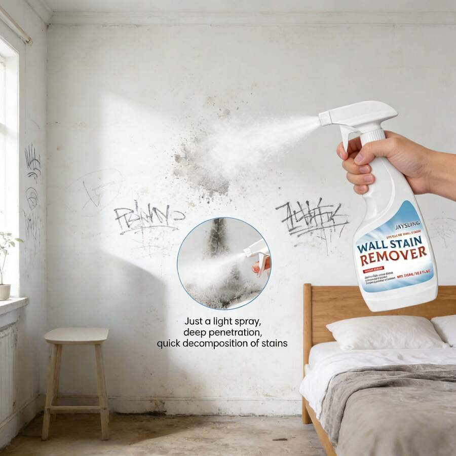 JAYSUING 500毫升大容量墙面去污剂，家用清洁剂，适用于墙面污垢、水渍，可用于浴室、卧室、客厅、厨房墙面清洁。