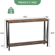 Mesa de Entrada Estrecha de 43 Pulgadas - Consola Industrial con 2 Niveles y Estantes, Marco de Metal en Diseño V | Ideal para Sofá, Pasillo o Sala, Color Marrón Rústico - Marrón - Ver 4