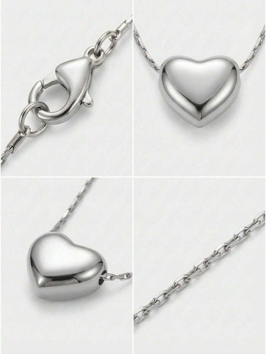 3D Heart Pendant Necklace For Women - Dainty Gold Layering Choker, Coquette Core & Minimalist Everyday Jewelry (Adjustable Chain,  Viral Gift) - 銀色 - 查看 1