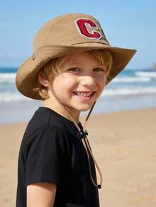 1顶4-10岁儿童大檐遮阳帽，A-Z 26个字母刺绣，夏季探险儿童防晒帽，儿童速干渔夫帽 - 1PC - 查看 4