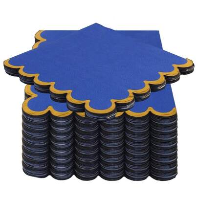 20pcs/Set, 40pcs/Set, 60pcs/Set, Klein Blue Wavy Floral Foil Gold Edge Thickened Soft Absorbent 2-Ply Party Napkins, Unfolded Size 24cm*24cm, Suitable For: Wedding, Tea Party, Birthday Party Decoration, Party Decor, Party Supplies, Holiday Decoration