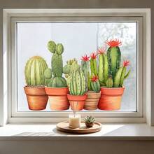 1/3 piezas Pegatina de ventana con diseño de suculentas botánicas, cactus con flores en macetas, resistente al agua, estática, para decoración de oficina y hogar, ventanas, desmontable, antichoque, vinilo decorativo - Pegatina de ventana de cactus - Ver 5