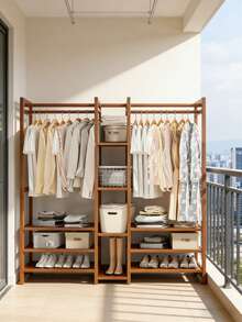 Wooden Clothes Rack | Multi-Shelf Wardrobe Organizer For Bedroom, 2026 - Refresh Your Home - Brown - View 6
