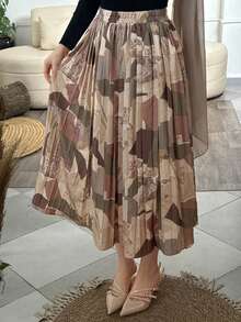 Livesso Women's Full Print Geometric Pattern Pleated Skirt,Fall Clothes - Multicolor - View 5