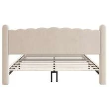 Upholstered Bed 180*200cm With Slatted Base And Headboard, Stylish Fan-Shaped Headboard, Cylindrical Support Legs, Velvet, Beige - Beige + Velvet + 180cm*200cm - View 5