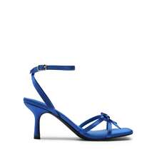 Women Stiletto Heeled Sandals With Bowknot Decor, Fashion Kitten Heels Square Open Toe Ankle Strap Heeled Sandals For Wedding Party Evening - 寶藍色 - 查看 6