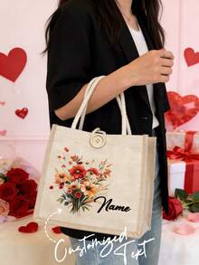 1个可定制帆布手提袋，亚麻帆布材质，可印制姓名和花卉图案，个性化纽扣装饰手提袋，简约大容量手提袋，便携休闲收纳手提袋，多功能购物袋，新款设计，可折叠，大容量，适合婚礼、生日、海滩、度假、上学等场合，是送给女性、妈妈、老师、朋友、伴娘的绝佳礼物。 - 彩色 - 查看 2