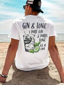 男士印花T恤，沙滩夏季宽松短袖T恤 - 白色 - 查看 2