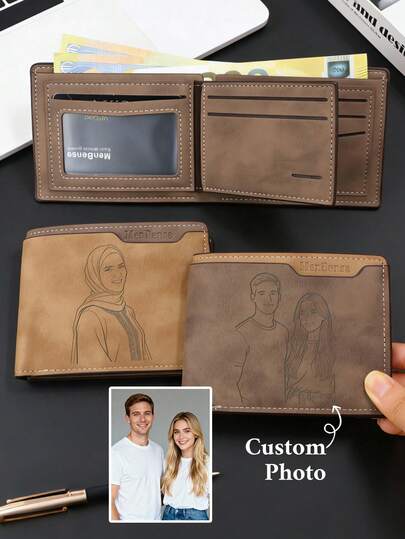 Custom Wallets For Men-With Couple Names, Personalized Gift For Men, Customized Photo Men Wallets Leather, Card Holder Wallet, Customizable Picture Wallet Women, Money Clip Wallet, Valentine'S Day Gift, Anniversary, Portable, Men, Women, Couples
