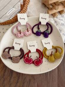 2pcs Cute Bear Apple Hair Bands Fruit Pink Girls Headband Headwear Rubber Elastic Headband Hair Accessories Headdress - Multicolor - View 5