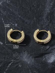 2pcs European & American Fashion Rhinestone Hoop Earrings, Unique Copper Earrings, Unisex Jewelry Accessories - Multicolor - View 8