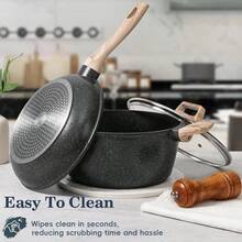 Trench Juego de utensilios de cocina antiadherentes de aluminio fundido de 16 piezas,Incluye sartén, olla, sartenes para desayuno/crepes y utensilios de silicona,apto para cocinas de gas e inducción, aptas para acampar al aire libre, picnic, viajes, un juego de ollas y sartenes antiadherentes, wok, apilables, herramientas de cocina - Negro - Ver 10