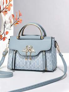 1 buah Tas Tangan Mini Persegi Warna Polos Wanita, Tas Selempang Modis dengan Pegangan Atas, Dompet Bahu Mini dengan Dekorasi Gesper - Dusty Blue - View 4