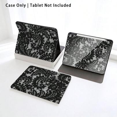 1pc Flip Cover Tablet Case With Pen Slot, Black Lace Pattern, Compatible With Huawei Matepad SE 11in/Matepad Pro 11in/Matepad 11.5in 2026, Honor Pad 8/9/10, Honor GT 11.5inch/X7/X8A/X9/X8Pro/X9Pro/X10 PRO/V9/V8 Pro, S11/A11/A11+, Redmi, , Apple, OPPO, VIVO And More, Auto Sleep/Wake Function, Suitable For Back To School, Valentine's Day