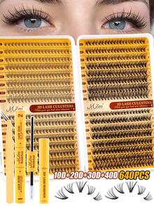 640/592/320pcs Eyelash Extension Kit, DIY Eyelash Extension Set (8-16mm), Individual Cluster Lashes D Curl Eyelash Extension Kit With Glue, Sealer And Lash Applicator, Suitable For Daily Use, Parties, Travel Or Gift For Family And Friends - 黑色 - 查看 15
