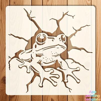 Plantilla reutilizable de 6x6 pulgadas con diseño de rana - Plantilla de plástico flexible para manualidades DIY, scrapbooking, decoración del hogar | Diseño de sapo de estanque para decoración de madera, tela, pared y roca