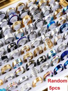 5/10/20/30/50/100/150/200 chiếc/gói Nhẫn thép không gỉ hình trái tim kẻ sọc cổ điển, unisex, trang sức phong cách tối giản nhiều màu sắc phối hợp, quà tặng trang sức. - Nhiều màu - Xem 17