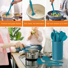 Blue Heat Resistant Silicone Kitchen Utensil Set With Holder, 14-Piece Cooking Tools Including Spatula, Spoon, Turner, Whisk, And Tongs - Multicolor - View 3