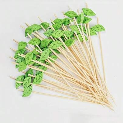 5 Stück/20 Stück/50 Stück/100 Stück/200 Stück kreative, süße blattförmige Einweg-Fruchtspieße, 12 cm lange dekorative Bambuszahnstochern für Küche, Party, Hochzeit, Cocktail, Appetizer - perfekt für Partys, Veranstaltungen, Cocktail-Accessoires, Bambus Mini-Gabeln, Fruchtspieße, Kuchen-Dessert-Gabeln, Frühlings-Picknick-Camping