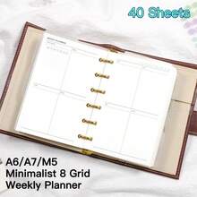 40张A6/A7/M5极简主义8格周计划表替换装，活页纸，交叉页面设计，适用于日记、笔记本、学习计划、习惯追踪、计划本等。 - 八分格 - 查看 11