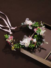 1pc Floral Headband & Hair Accessory For Women, Wedding, Travel - Pink - View 4