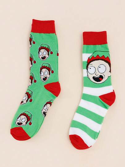Warner Bros 2 Pairs Unisex Socks With Modi Big Head, Santa Hat And Striped Christmas Elements, Suitable For All Seasons And Christmas Wear
