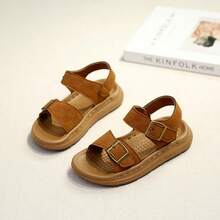 1 Pair Kids Adjustable Buckle Strap Open Toe Suede Casual Sandals, Lightweight Non-Slip Summer Beach Shoes For Boys And Girls - Brown - View 2