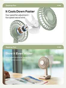 ViSSKO 5-Speed Retro Desk Fan | Unique Natural Wind Mode Simulates Outdoor Feeling, Adjustable Tilt Angle, Quiet Operation 0.2-0.9A, A Silent & Cooling Companion For Study Room & Office - Multicolor - View 11