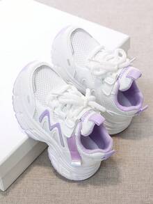 1 Pair Children's Casual Fashion Skateboard Shoes, PU Leather Multicolor Patchwork Upper, White, Purple, Light Green Color Scheme, Simple & Fresh, Soft, Lightweight, Comfortable, Convenient Hook And Loop Closure, Suitable For Children's Daily Sports, Leisure, Play, Holiday Occasions, Combining Aesthetics And Practicality. - Violet Purple - View 6