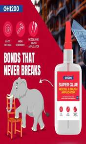 GH1200 (2-In-1) Super Glue With Brush Applicator &Amp; Nozzle, Mess Free Superglue Brush, Instant Never Dries, 3000 CPS Ca Glue, No Stain Clear Glue, Super Glue For Plastic, Rubber &Amp; More - ColorB - 查看 6
