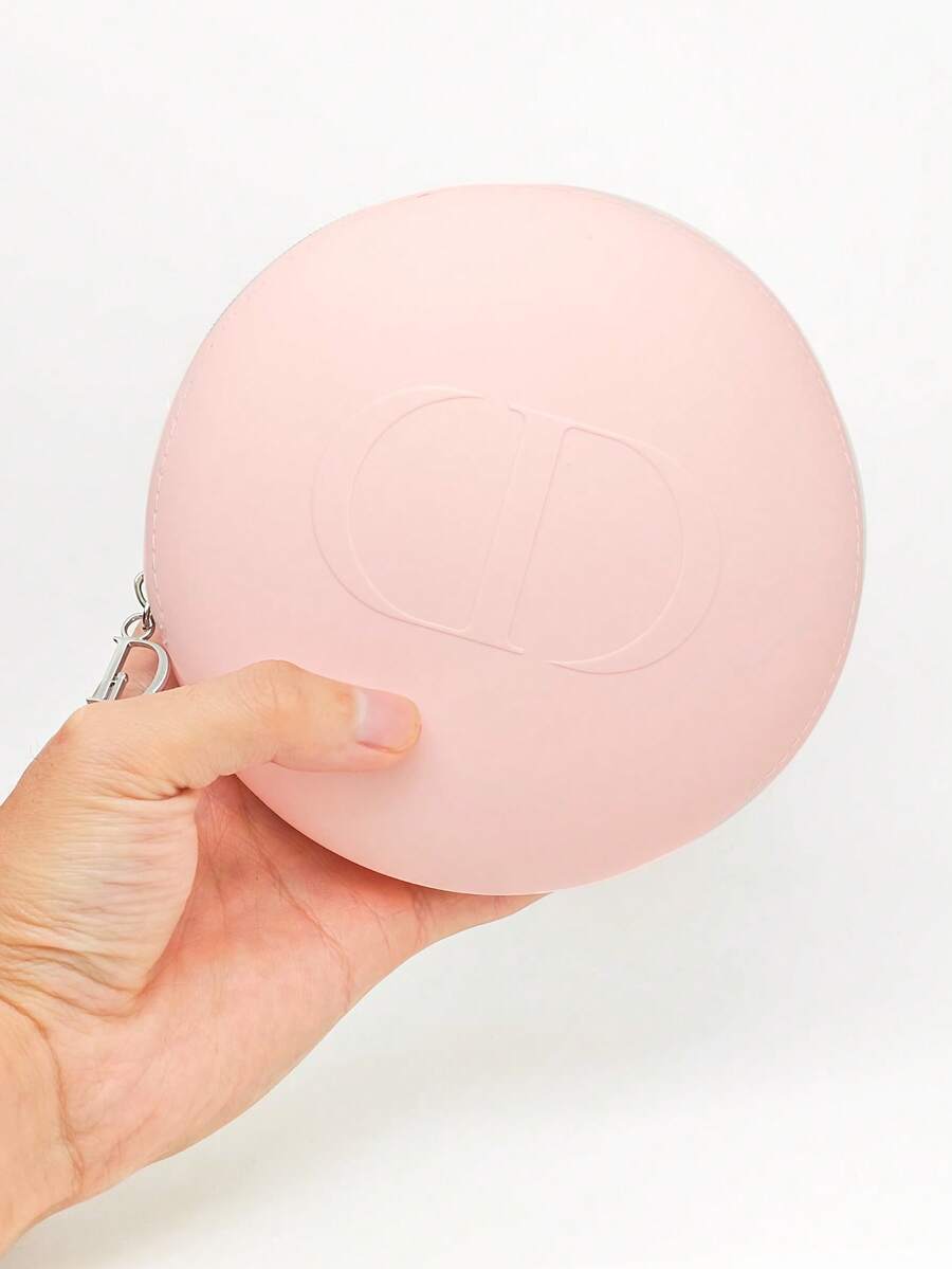 Dior 材质：粉色圆形硅胶化妆包，带压纹logo，防水便携，女士化妆包 - 粉色 - 查看 1