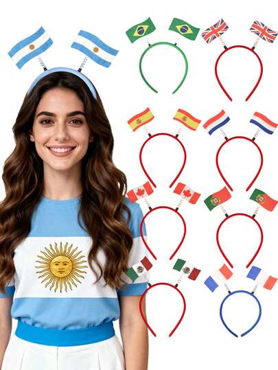 2pcs 2026 World Cup USA, Canada & Mexico Flag Pattern Bow Headbands, Football Fan Party Decorative National Flag Headbands, Argentina/Brazil/Spain/England Soccer Match Fan Cheering Headband Accessories