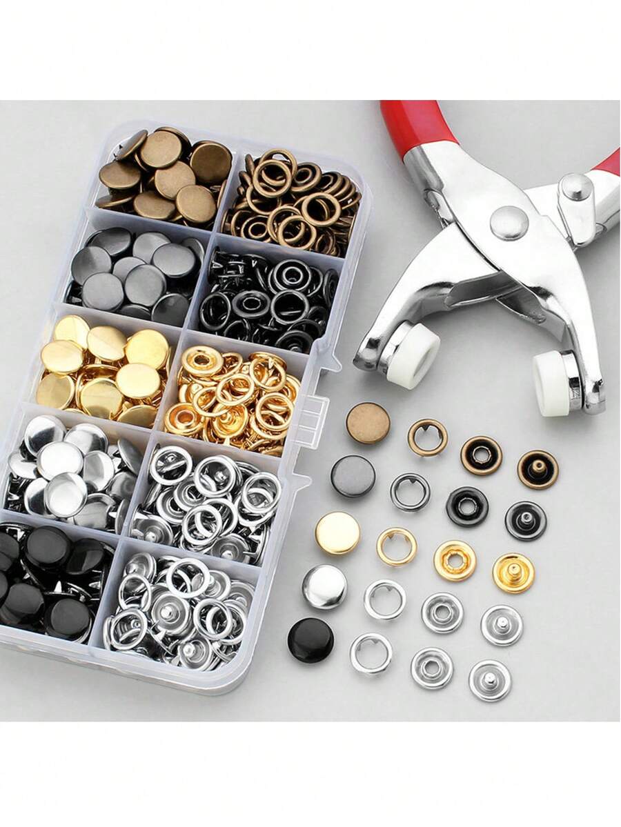 50/100pcs Five-Prong Snap Button Installation Kit, Sewing-Free Snap Buttons, Hand Press Pliers, Snap Tool, Stud Buttons, Multi-Functional Snap Fasteners - Multicolor - View 1