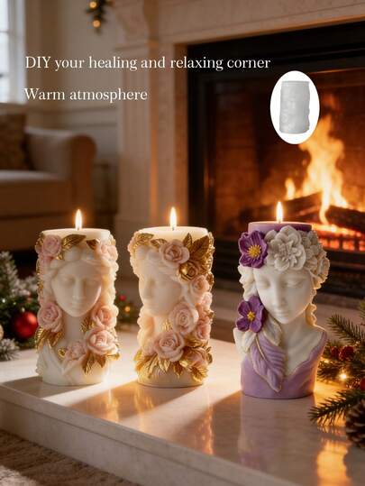 Elegant Goddess Floral Shaped Candle Silicone Mold, Creative 3D Portrait Mold, DIY Scented Candle Mold, Craft Wax Mold, Handmade Fragrance Plaster Mold, Resin Cement Mold, Suitable For Crafters, Make Unique Artistic Candles, Holiday/Valentine's Day/Thanksgiving Gifts, Home Decor