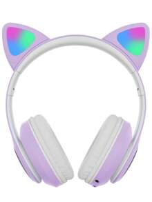 Cat Ear RGB Wireless Gaming Headset For Teens & Kids - Bluetooth 5.3, 40H Playtime, Hi-Fi Sound & Foldable Design With LED Lights. Adorable Cute Headphones Perfect For Gaming, Music, School & As A Gift For Girls And Boys. - Màu tím hoa cà - Xem 9