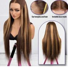 180% Plus Density Lace Front Wigs 28 30 32 Inch 13X4 HD Bone Straight HD Lace Wigs Natural Swiss Pre Plucked Transparent Lace 4/27 Honey Blonde Color Human Blended Hair Wigs With Baby Hair High Temperature Resistant Fiber Wig For Women - S4/27 - 查看 2