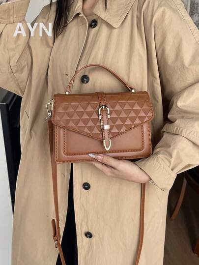 腰带装饰翻盖手提包斜挎包