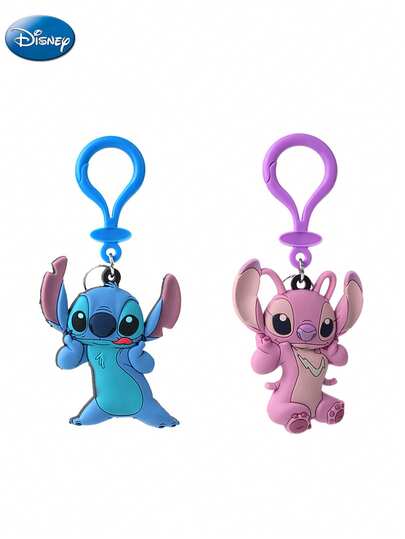  1PC Disney Officially Licensed Stitch Angel Soft Touch Bag Clip Cartoon Keychain Anime Hangings Clip Cute Keyring Decoration Bag Souvenir Funny Stocking Stuffers Gift Couples Gifts Party Gifts