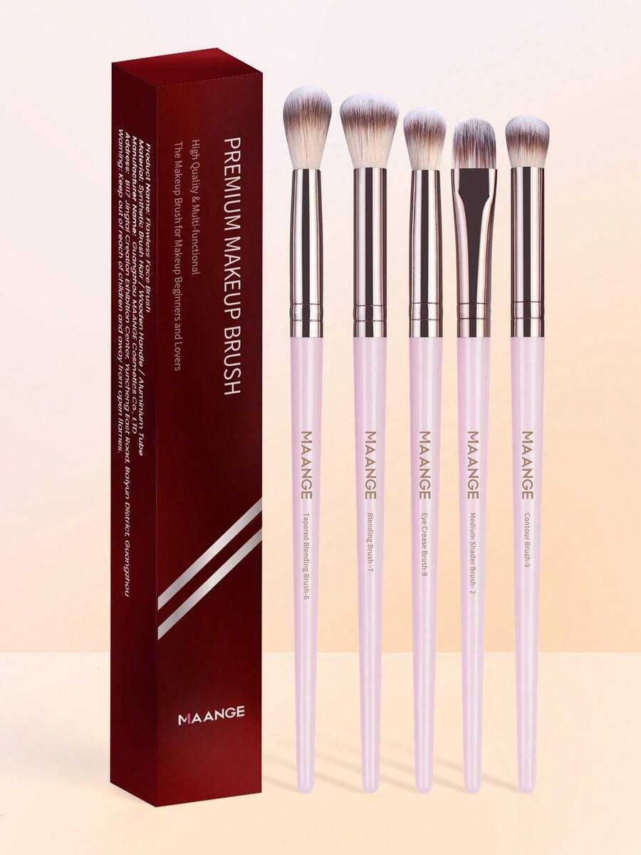MAANGE Set de 5 piezas de brochas de maquillaje profesional para ojos, incluye brocha para sombra de ojos, brocha para cejas, brocha mixta, brocha delineadora, fibra suave fácil de transportar y herramientas de maquillaje portátiles, regalo para mujeres y niñas, obsequios, brochas de maquillaje profesionales, set de maquillaje completo - Multicolor - Ver 1