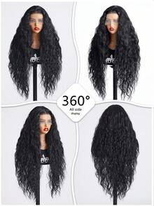 13X6 Lace Front Wigs Water Wave Extra Long Wigs With Baby Hair 30Inches Synthetic Fiber Imported From Japan Elastic Mesh Cap Suitable For All People Halloween,Costume Party Dress Up Daily Use, Family Gatherings,Festivals, Parties, Dressing Up Wigs, Valentine's Day - Black - View 6