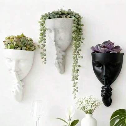1 قطعة حامل نباتات معلق على الحائط بشكل "شش"، أصيص نبات داخلي أخضر، ديكور حائط للمكتب أو المكتبة - هدية دافئة للمنزل الجديد، هدية مفاجأة للأصدقاء
